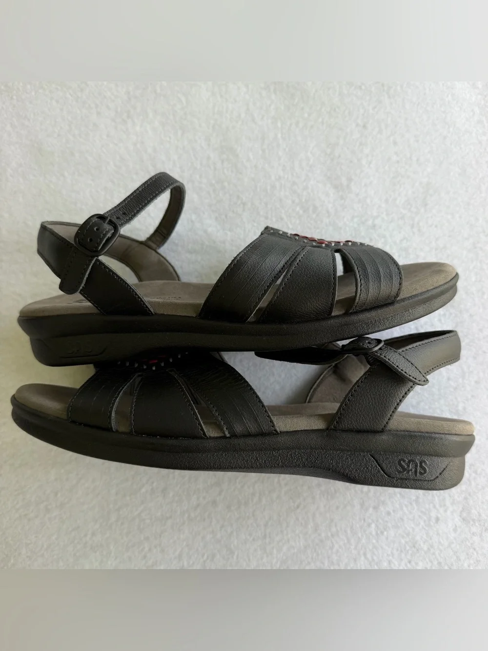 SAS Handcrafted Leather Huarache Sandals Black Stitch Detail Ankle Strap Size 10